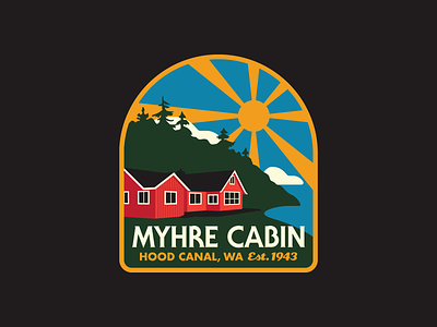 Myhre Cabin apparel branding cabin design flat icon illustration logo outdoors patch pnw retro ui vector washington state