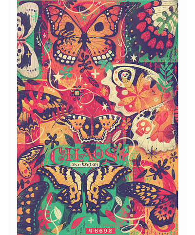 C H A O S butterfly chaos design fun graphic design hand lettering illustrated illustration poster print skull steve simpson