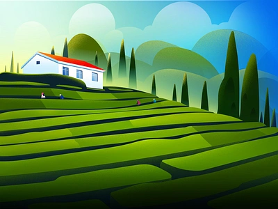 Tea Plantation farmer green house illustration india landscape nature ooty plantation tea tree