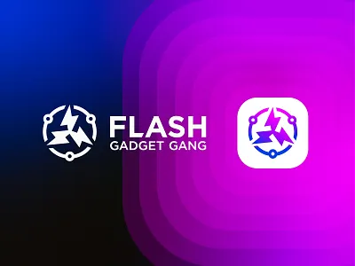 Flash Gadget Gang abstract app brand identity branding electronic gadget logo flash gadget gang illustration logo design modern professional logo technology logo