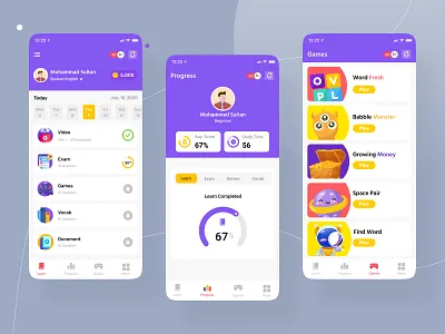English Learning App app course education english game gamification home kidsapp learning learning app mobile app online progress quiz ui wordgame