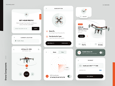 Drone UI Components animation app branding cards components cuberto design drone flight fly galaxy halolab icon illustration kit8 logo ui ui8 ux vector