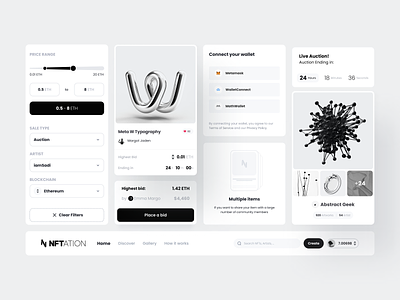 NFTation | NFT marketplace Components animation clean component componentset creative crypto designsystem exchange interaction marketplace micro interaction minimal nft trade trend ui uikit ux web website