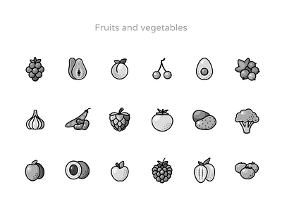Greyscale style icons figma food free fruits greyscale icon pack icondesign iconography icons iconset mushrooms nuts outline sketch stroke svg vegetables