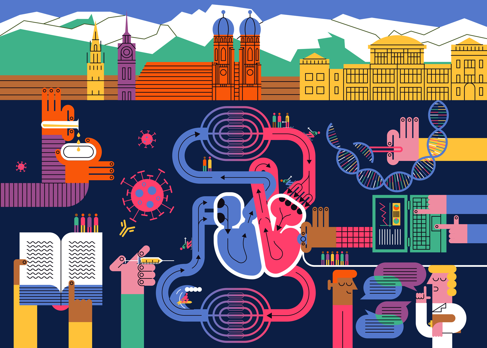 Student Campus digital education folioart illustration john devolle line science university vector