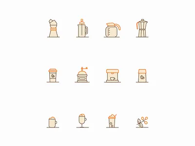 Coffee Icons brown coffee coffee iconset explorations icon icondesign icons minimalism orange uiicons