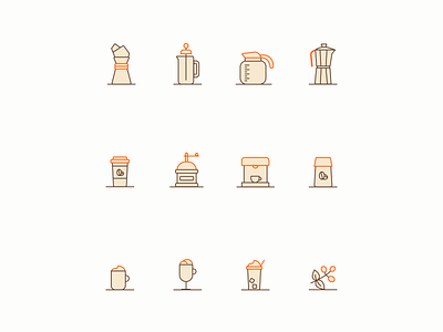 Coffee Icons brown coffee coffee iconset explorations icon icondesign icons minimalism orange uiicons