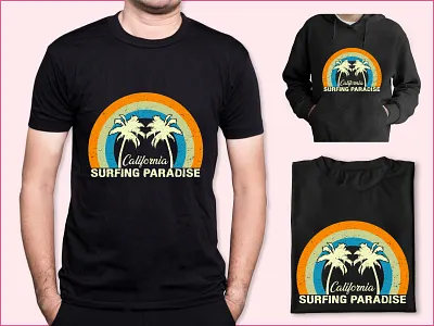 Surfing Paradise California T-shirt Design Illustration branding graphic design vintage t shirt