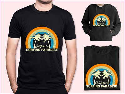 Surfing Paradise California T-shirt Design Illustration branding graphic design vintage t shirt