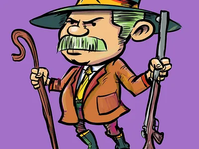 Walking stick hunter adobeillustrator cartoon character humour illustration