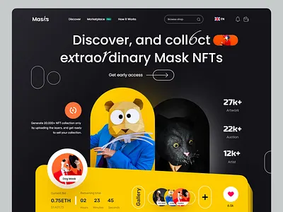 NFT Marketplace Website art bitcoin cryptoart cryptocurrency dark design home page interface landing page marketplace nft nfts token ui web website website design