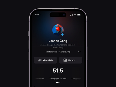 Profile view app blur effect dark mode design designinspiration dribbble inspiration interface ios minimal mobile product design profile ui uitrends userexperience userinterface ux uxdesign