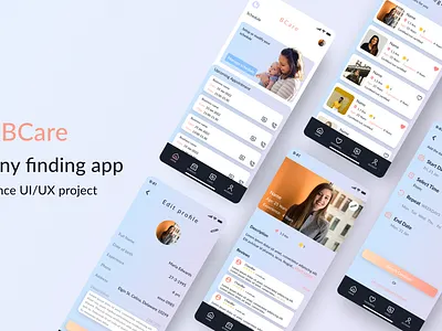BCare- Nanny finding app app babysitting app design designing figma figma design freelance project freelancing healthcare product deisgn ui uiux uiux design