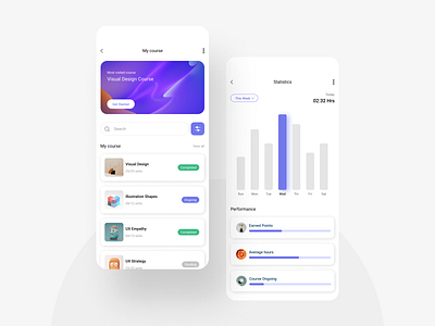 📖Skill Learner App #03 3d animation app chart clean course creative design graph graphic design home page landing page logo minimal motion graphics my course statistics typography ui ux