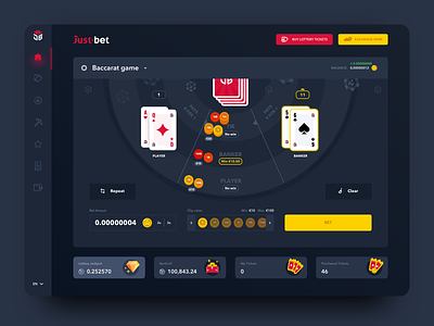 Just Bet | Baccarat Game Design baccarat bet card casino clean design gambling game jackpot lottery online player pocker slots staking ui ux website