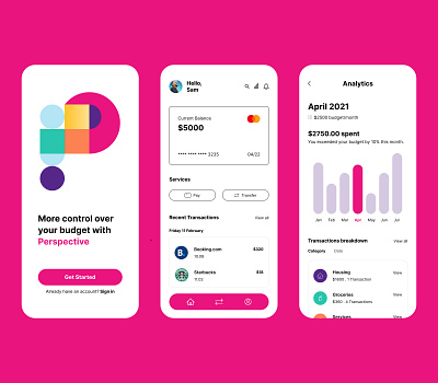 Perspective app expenses online banking pay savings transfer ui ux