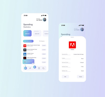 Subscription Management App graphic design ui