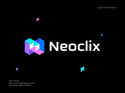 Neoclix Logo Design | Letter N+Click Logomark agency arrow brand identity brand mark branding click ecommerce flat icon infinity letter logo logo logo design logotype modern logo monogram software trading typography web3