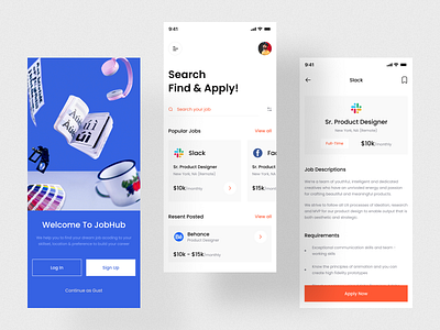 Job Finder App UI Kit - Job Hub app app design app ui kit free ui resource ios job job app job finding app ui kits ui resource uihut