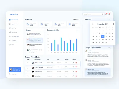 Health.io - Healthcare Application calender cards doctor doctoraapointments doctorappointment doctors health healthapp healthcare healthdashboard healtyhcareapplication hospital hospitalmanagement medicine patientapp schedule web app web application design