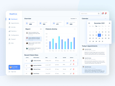 Health.io - Healthcare Application calender cards doctor doctoraapointments doctorappointment doctors health healthapp healthcare healthdashboard healtyhcareapplication hospital hospitalmanagement medicine patientapp schedule web app web application design