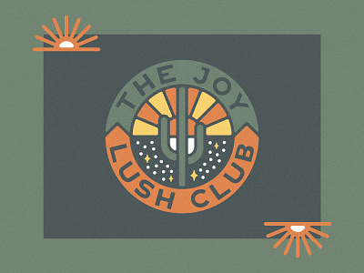 The Joy Lush Club arizona bar beer bottle shop branding branding and identity cactus club logo member night saguaro seal sky sun sun rays wine