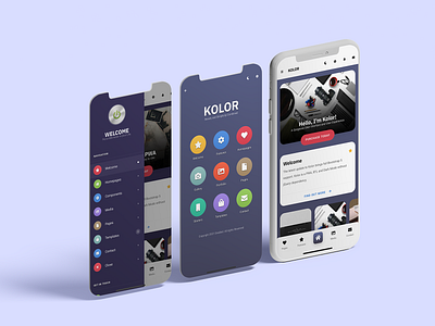 Kolor Mobile | Multipurpose Mobile Kit & PWA - App Template android app app design colorful colorful app colors colours creative app daily ui design ios iphone kolor mobile mobile purple purple app purple color palette sidebar ui user interface design