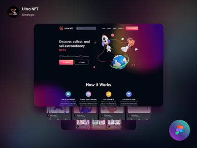 Ultra NFT - Figma UI Kit (For Greelogix) art bitcoin blockchain design ethereum figma flat illus illustration minimal nft token ui ui kit ux vector website