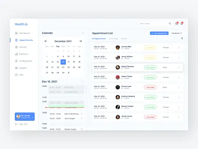 Health.io - Appointment Page for Healthcare App appointment clean cleanui health healthapplication healthcare medical medicalapp medicine minimal patient patientmanagement patientmanagementapp productdesign saas statistics stats webapp webapplication webdesign