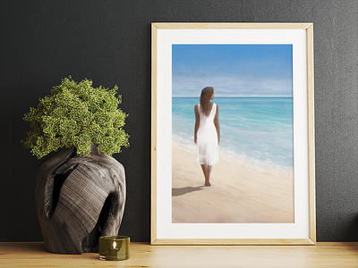 Promenade sur la plage 30x40cm affiche banner beach hand painted plage png poster promenade strand walk on the beach wall decoration wandelen wandeling