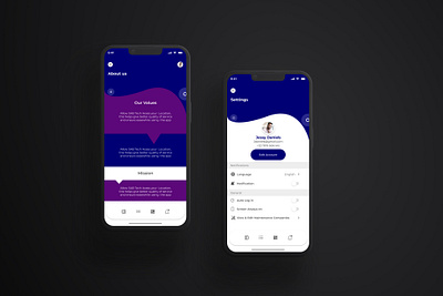 About us and Settings page for SAB Tech smart Home company App design ui design ui ux uidesign