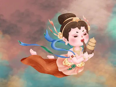 伎乐飞天-1 dunhuang， illustration