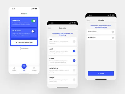 AdBlocker ad adblock app best blocker blue clean design minimal mobile mobileapp top trend ui ux white