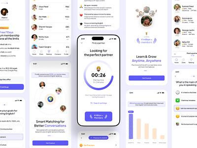 ProTalk – Modern English Speaking App UI Kit app app design english english speaking english speaking app language language learning speaking ui ui kit uiux