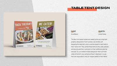 Restaurant Table-Tent Specials Menu Design brand identity creative graphic design marketing menu print product photos restaurant table tent