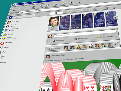 Restomod: Facebook + Windows '98 design desktop facebook feed meta microsoft newsfeed restomod retro stories ui windows windows 95 windows 98