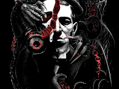H.P. Lovecraft fanart by Julia Art cover book cover metal album cover music album fanart hplovecraft julia art lovecraft metal art metal merch skull tshirt design