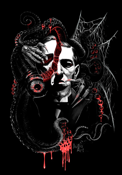 H.P. Lovecraft fanart by Julia Art cover book cover metal album cover music album fanart hplovecraft julia art lovecraft metal art metal merch skull tshirt design