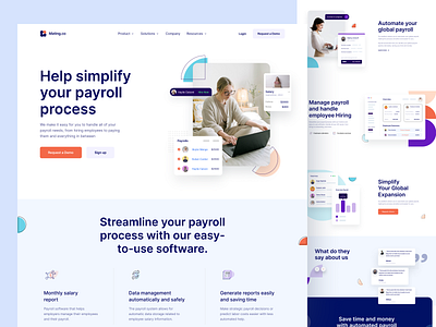 Payroll - Landing Page automating business clean company design employees global hr hiring hr landing page minimal payroll saas startup ui design uiux website whitespace
