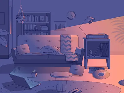 Lo-fi Living Room cat couch gradient illustration living room lo fi vector vinil