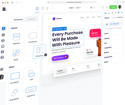 Luma - Web Builder Editor builder clean cms dashboard design tool editor elements layouts no code online page builder platform ui ux web web app web builder webflow website wix