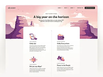 Giddy Roadmap 2022 crypto cryptocurrency desert illustration infographic landing page roadmap sunrise sunset timeline ui ux western