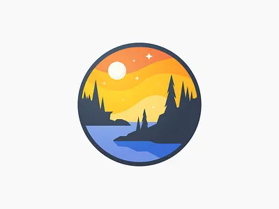 Sunset Cove apparel branding color explore illustration lake logo minimal mountain nature ocean outdoor patagonia reflection silhouette stars sunset tree vector water