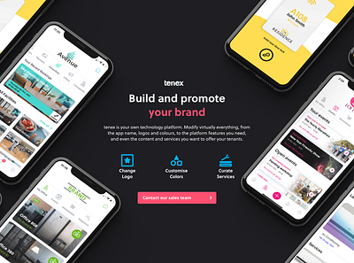 tenex - tenant app features apartments branding building collection commercial events hotels houses key rent tenants ui ux wireless