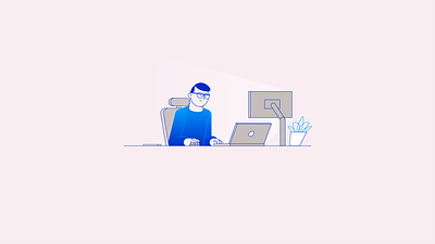 Working. Desktop. character computer desk desktop illustration laptop monitor motion graphics mouse sitting style frame vector working