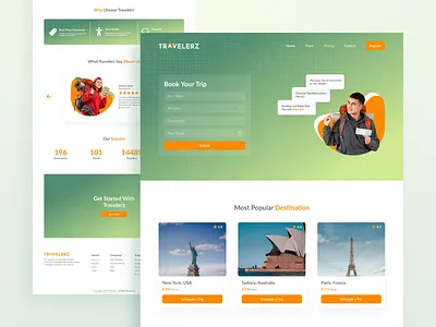 Travelerz - Travel Destination Booking Landing Page booking booking web branding design destination destination booking exploration figma flat graphic design landing page minimal travel travel booking travel destination booking ui ux web design website website design