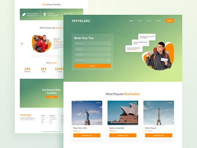 Travelerz - Travel Destination Booking Landing Page booking booking web branding design destination destination booking exploration figma flat graphic design landing page minimal travel travel booking travel destination booking ui ux web design website website design