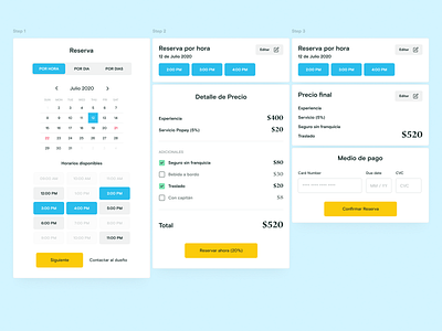 Boat Rental Platform - Checkout basis grotesque boat calendar cambon card checkout rent rental ship widget yatch