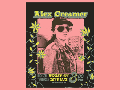 Alex Creamer at House of Brews alex black concert concert poster creamer flowers flyer gig poster green illustration illustrator music photoshop pink poster spring type yellow