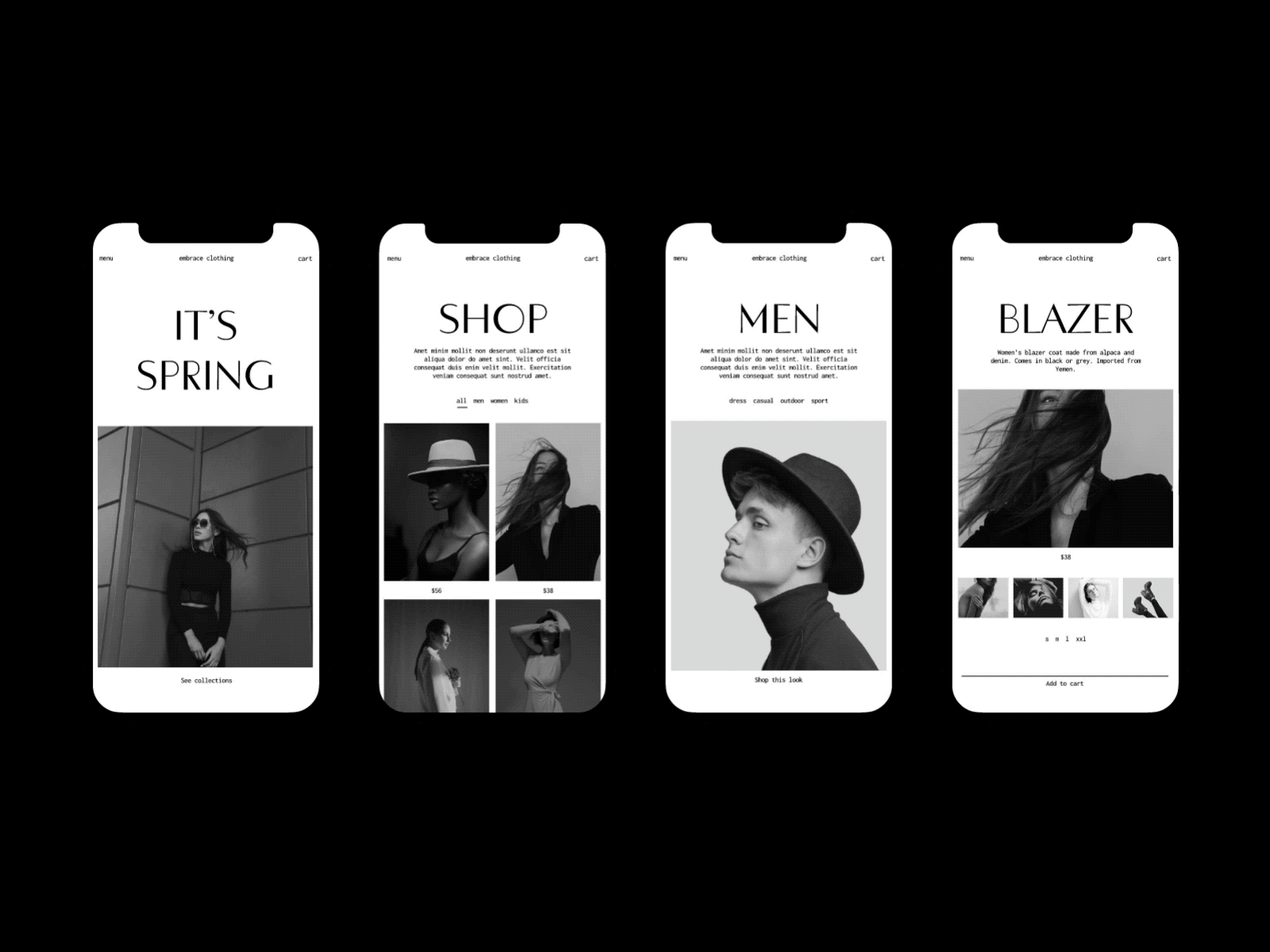 Contrast study — 04 black buy cart clean contrast design ecommerce figma font interaction ios mobile product prototype site study ui ux white yellow